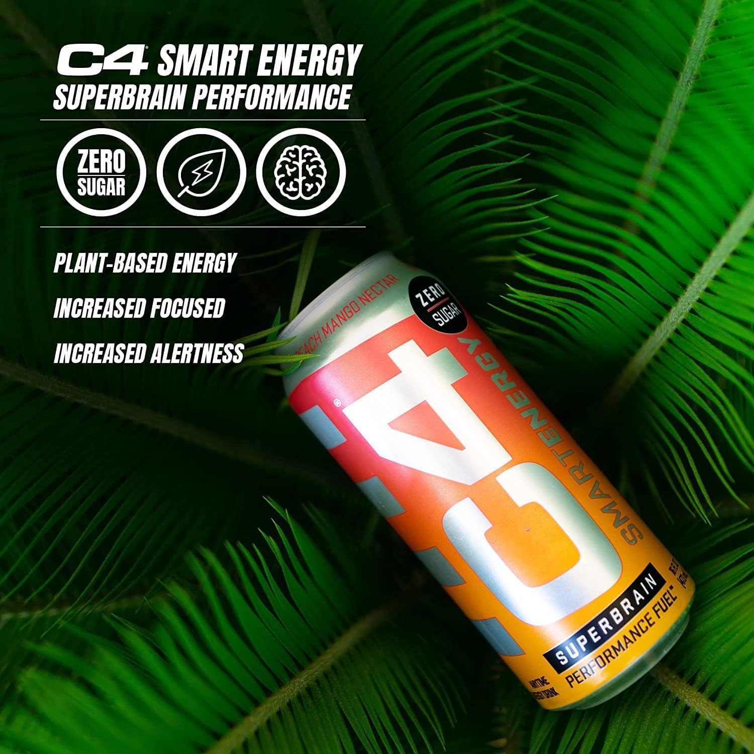 C4 Smart Energy Drink - Sugar Free Performance Fuel & Nootropic Brain Booster， Coffee Substitute or Alternative | Peach Mango Nectar 12 Oz - 12 Pack - Image 6